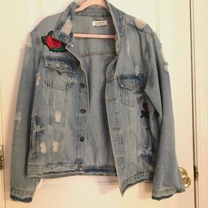 Large white wash Jean jacket with rose patches